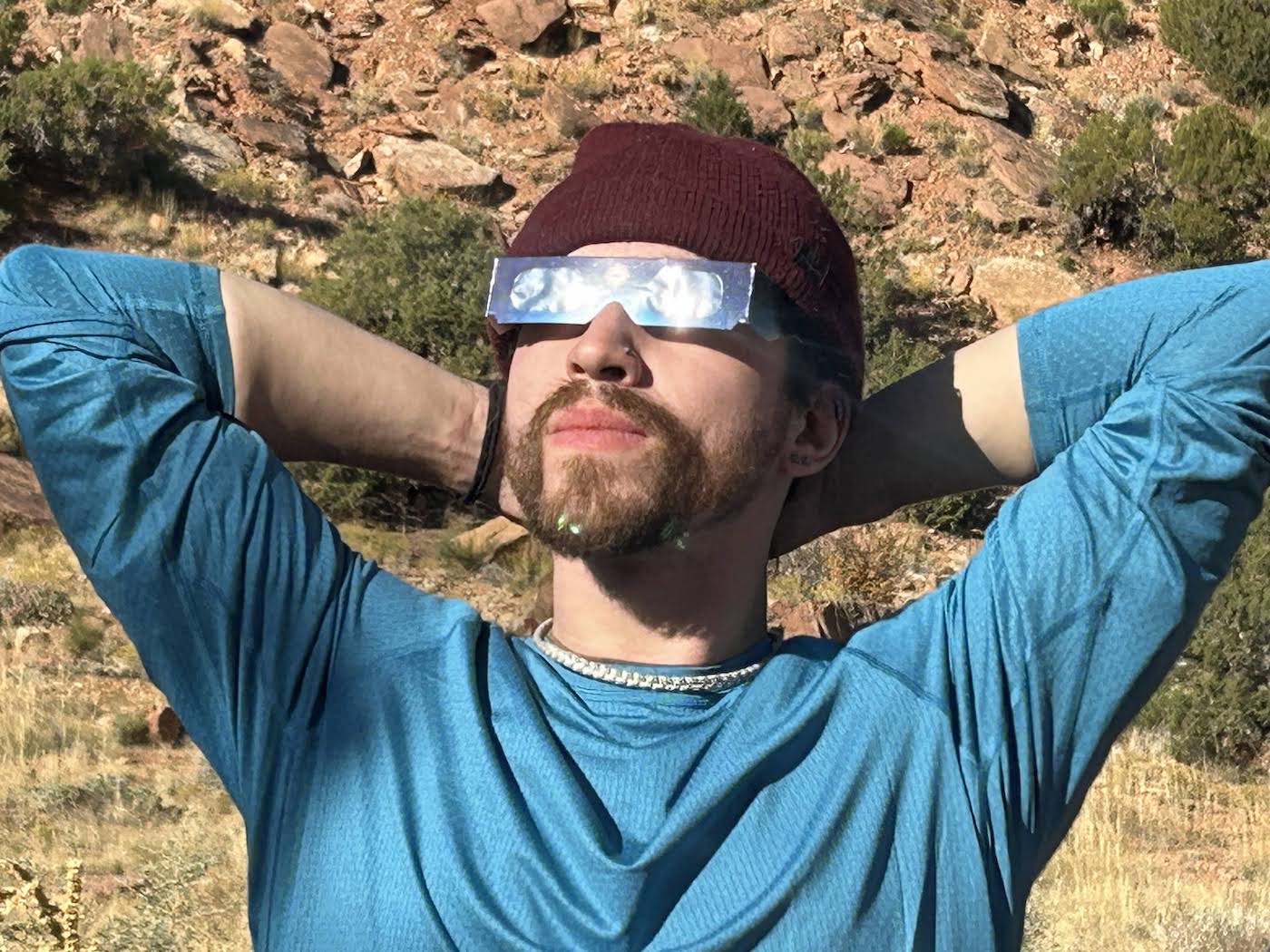 Ike looking at lunar eclipse in Indian Creek.