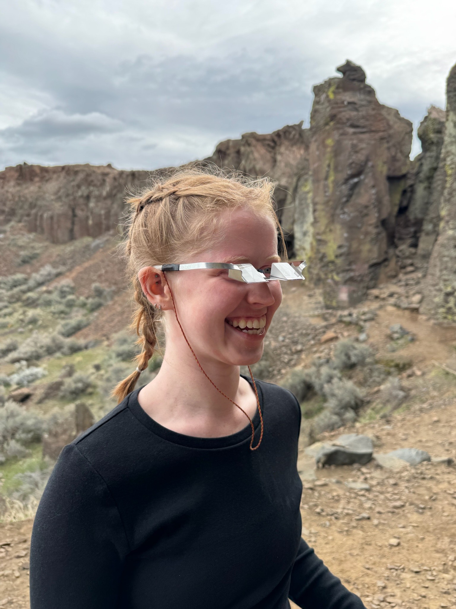 Heidi wearing belaying glasses in Vantage.
